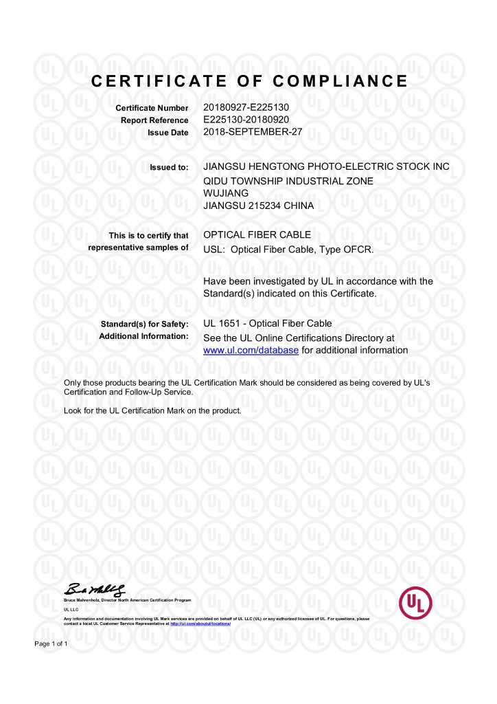 UL1651-USL Optical Fiber Cable, Type OFNR